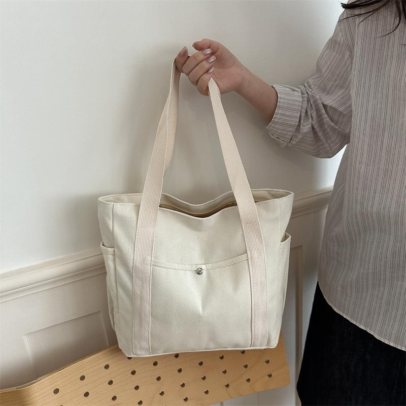 Women Solid Color Large Capacity Casual Tote Bag Korean Style College Student Shoulder Bag
