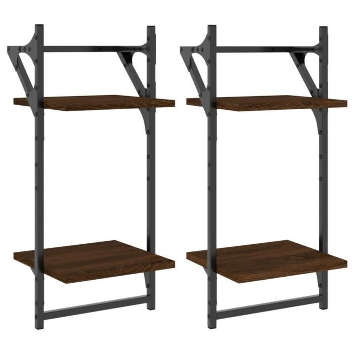 VidaXL Wall Shelves 2-Tier with Bars 2 Pcs Brown Oak 836257