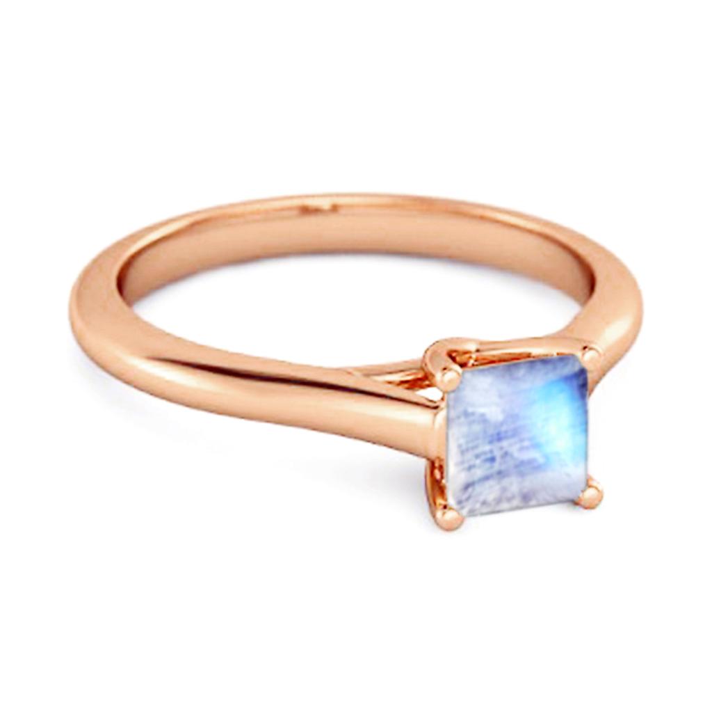 Solitaire Square Cut Moonstone 925 Sterling Silver Rose Gold Vermeil Promise Ring
