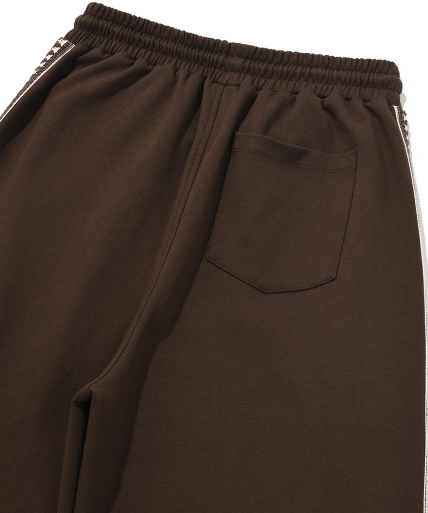Nombeule Premium Side Embroidery Line Wide Track Pants [Brown]