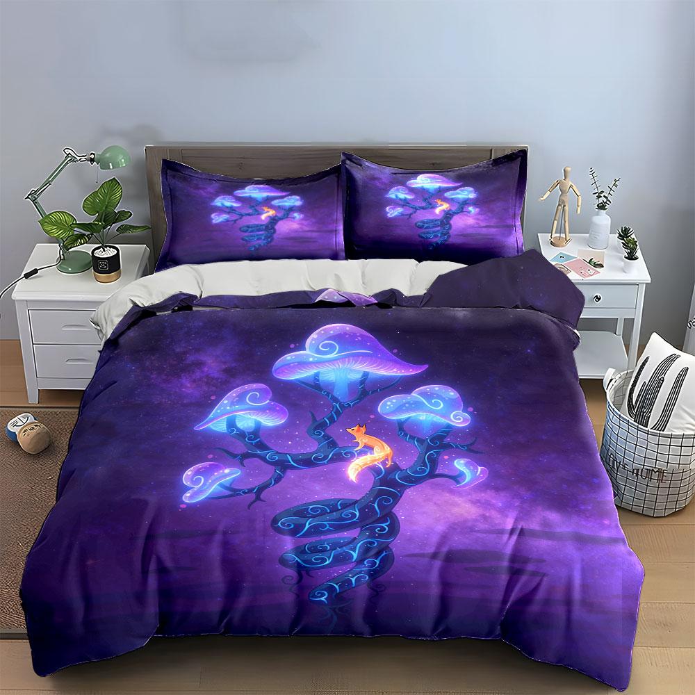 Dreamy Glowing Mushrooms Art Decor Soft Comfortable Duvet Cover Bedding Set Included 1*Duvet Cover & 2*Pillowcases, Gift