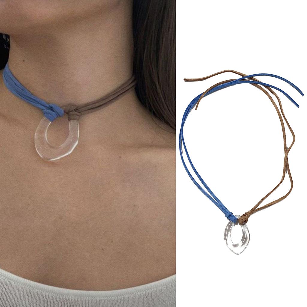 Acrylic Circular Pendant Necklace Adjustable Velvets Rope Choker Simple Ornament Women Collarbone Chain Accessory