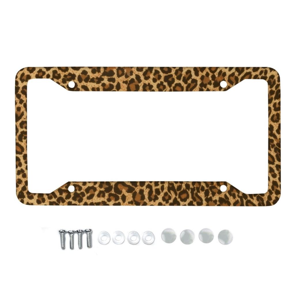 Car Plate Frame Metal Aluminum, Leopard Print Personalized License Plate Cover One Piece Car Label Entrainment
