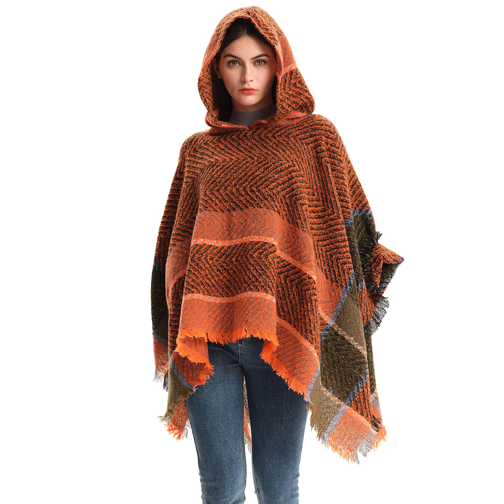 

Women s Herringbone Hooded Poncho Pullover Cape - European & American Style for Spring, Autumn, Winter 135 cm сірий колір