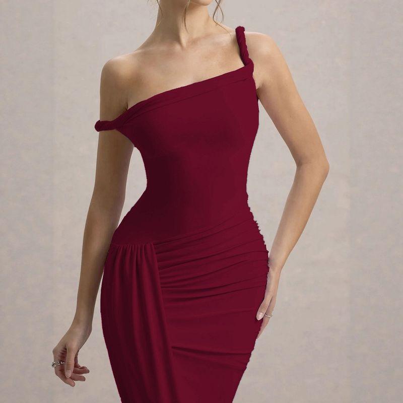 

Fashion Style Sexy Sleeveless Sling Dress Ruched Silm Sense Dress Burgundy L