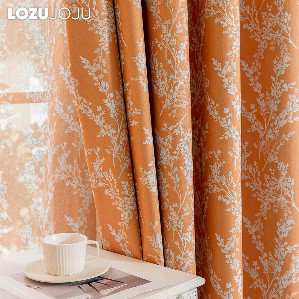 1PC LOZUJOJU American Retro Pastoral Style Orange Printed Curtains Full Blackout Curtains for Bedroom Living Room Balcony Window for Home Decor