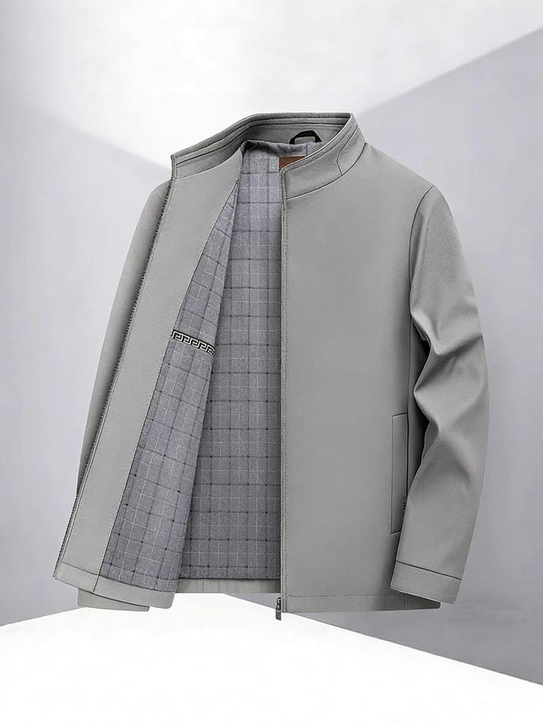Men's Business Casual Zipper Jacket - Solid Color, Simple Cadre Style for Spring/Autumn