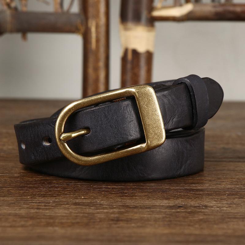 Thin Belt Women's Retro Washed Distressed Genuine Leather Pure Cowhide Trendy Wild Women's Narrow Belt