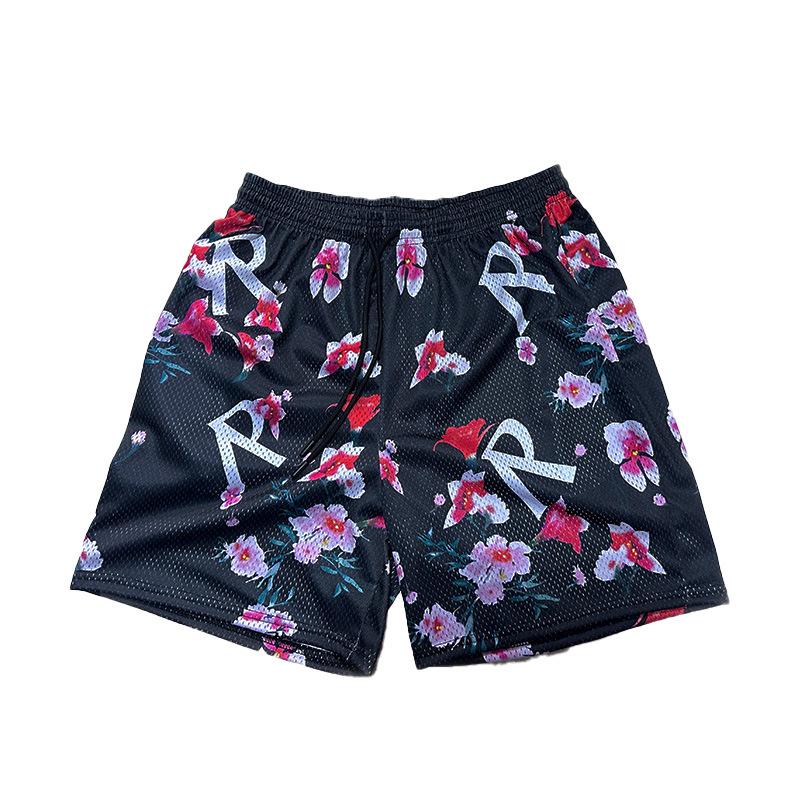 American Floral Print Men s Loose Fit Quick-Dry Mesh Basketball Shorts XXL