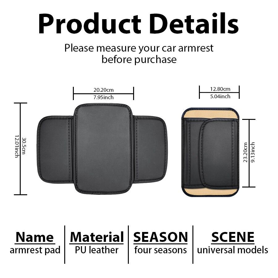 Car Armrest Cushion Universal Elbow Support Cushion Universal Arm Rest Box Pad with Both Side Storage Bag Interior PU Leather