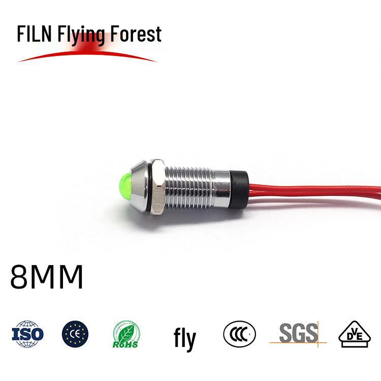8mm LED Indicator Light, 12V/220V, Waterproof Metal with Wire (FL1M-8SW-2)