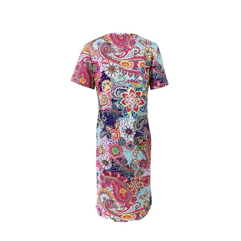 Paisley Pattern Allover Print Dress, Short Sleeve Crew Neck Vacation Dress, Women's Clothing Floral Party Dress with Pockets