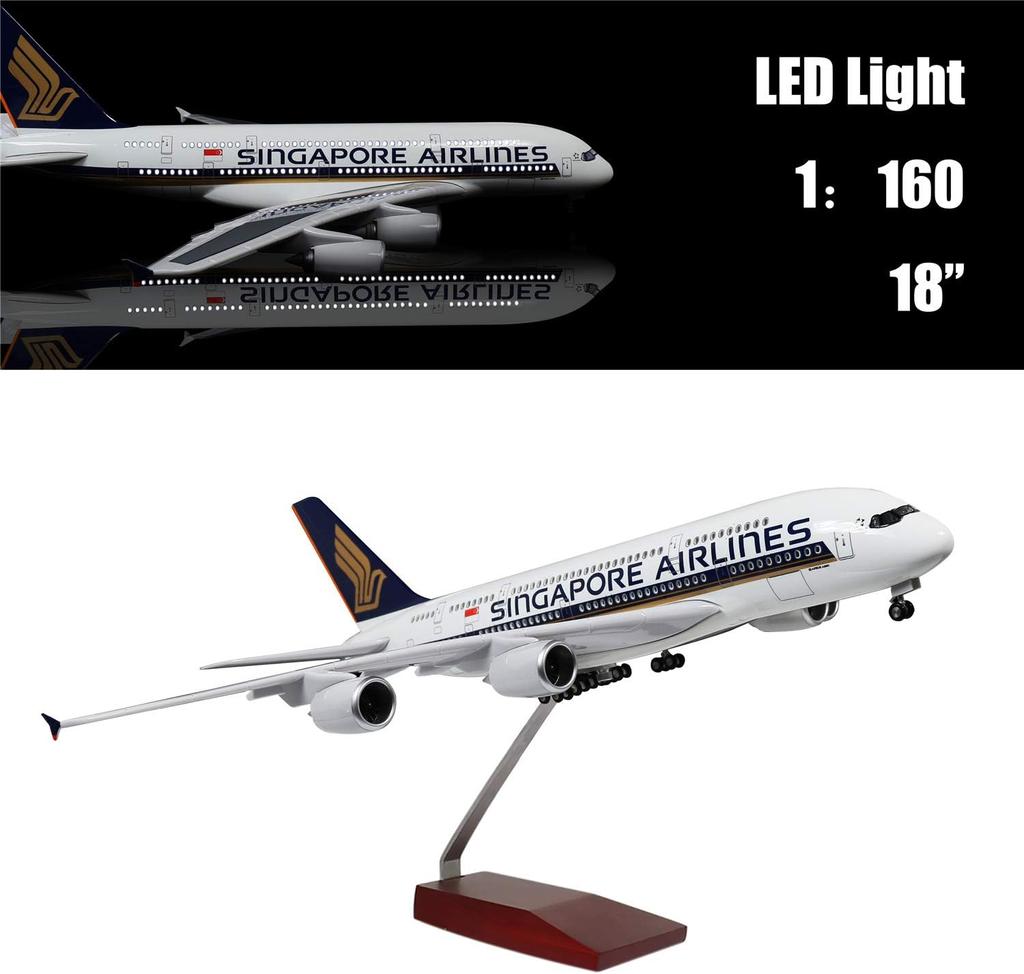 1/160 Scale 47CM A380 Singapore Airlines Aircraft Model Decoration Lightweight Die-cast Resin Model Airplane with Wheels Aviatio