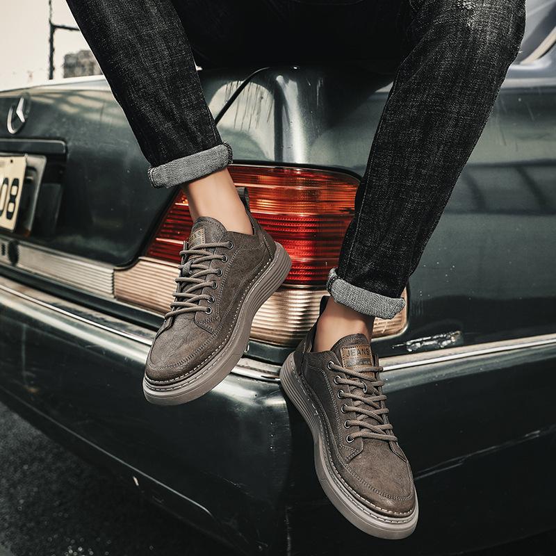 Four Seasons Versatile Casual Board Shoes Men's Low-top Leather Casual Shoes Black Lace-up Retro Daily Workwear Men's Shoes Autumn and Winter