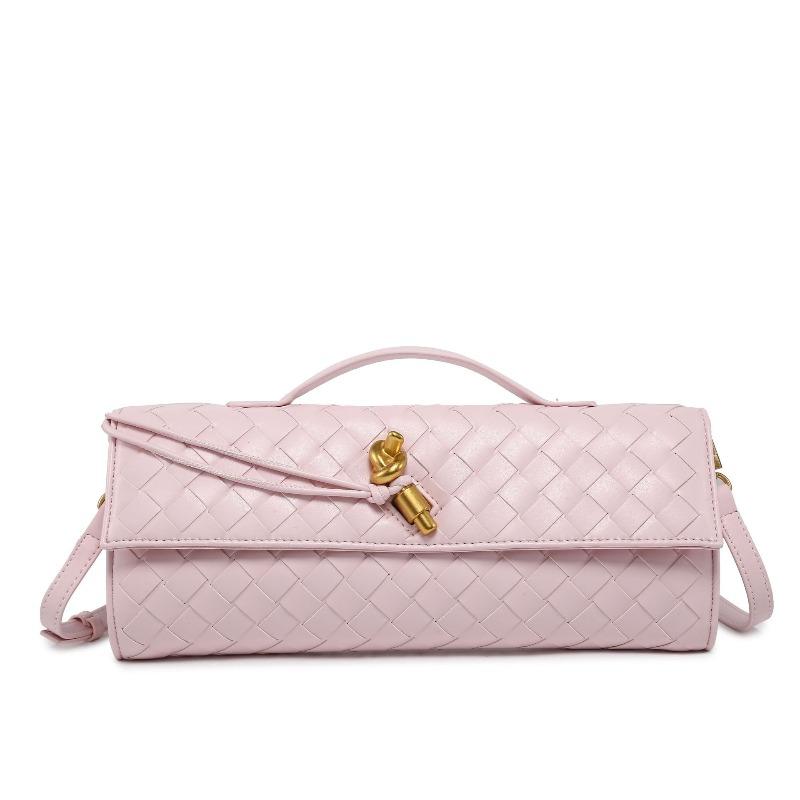 Pure hand-woven bag, high-end soft leather lock dinner bag, medieval baguette bag, long latch bag