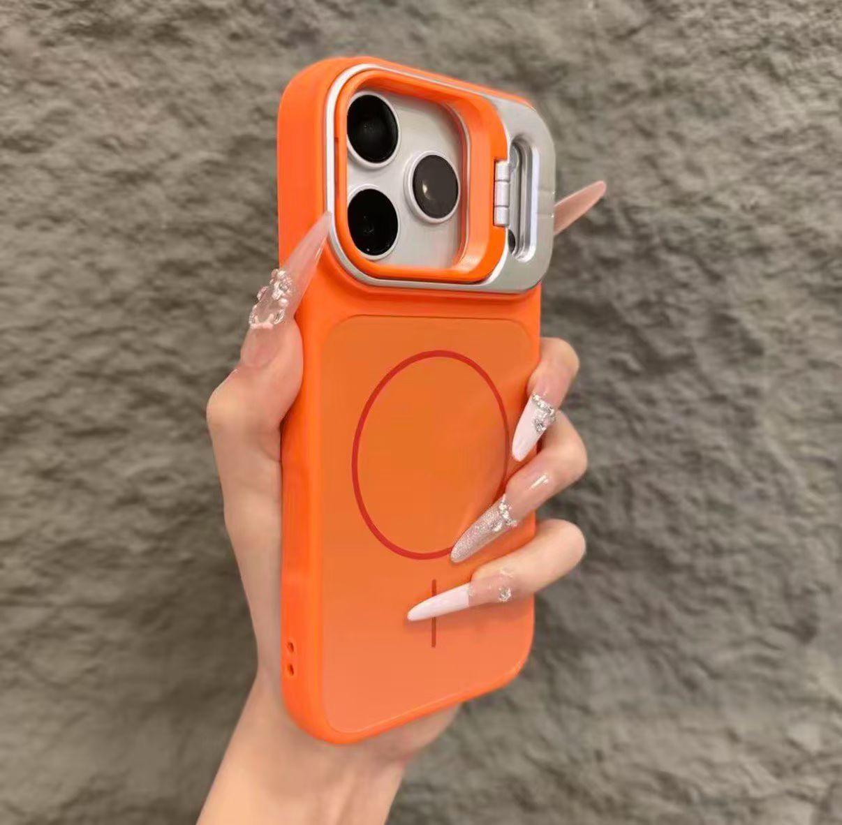 

Luxury AG Matte Metal Stand Defender Magnetic Wireless Charge Case for iPhone 17 Air 16 15 14 13 12 11 Pro Max Plus armor Cover iPhone 11 помаранчевий