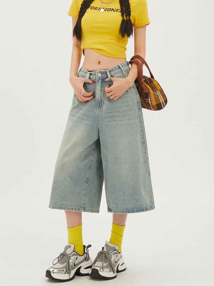 Mode Harajuku Vintage Hohe Taille 2000S Blaue Jeans-Shorts Damen Casual Loose Fit Y2K Punk Streetwear Style Baggy Shorts