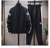 Men's Black Casual Korean Style Hooded Outerwear Set with Long Pants and Long Sleeves