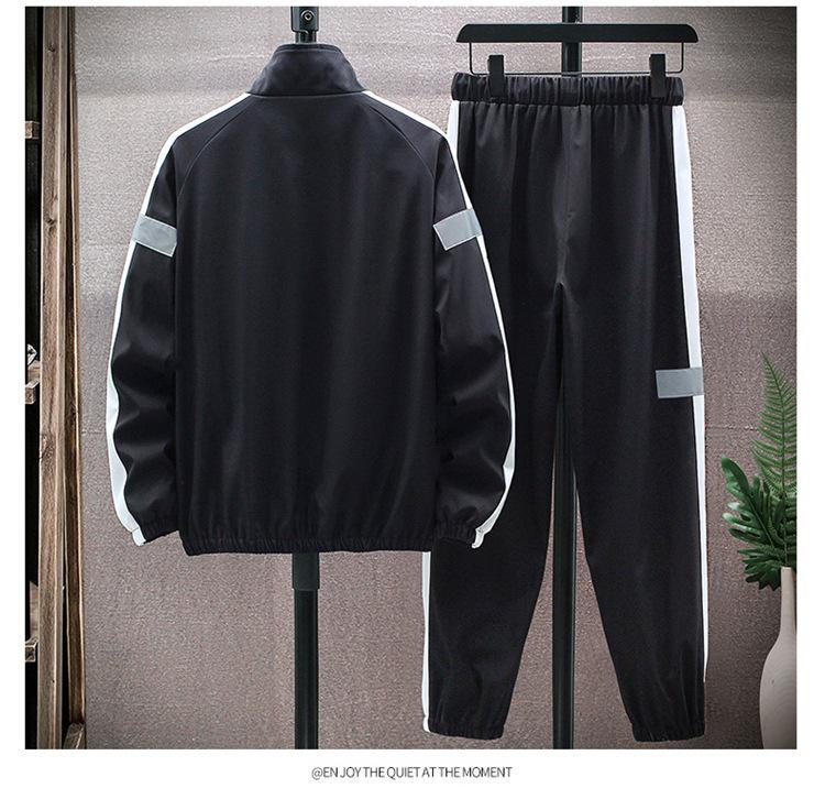 Men's Black Casual Korean Style Hooded Outerwear Set with Long Pants and Long Sleeves