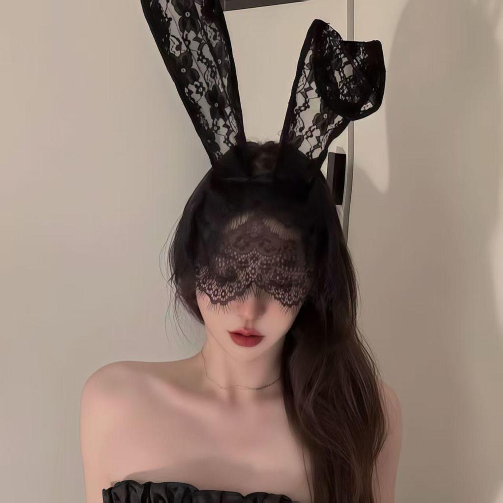 Sexy Lingerie Bunny Ears Headdress: Lace Veil & Headband Accessory