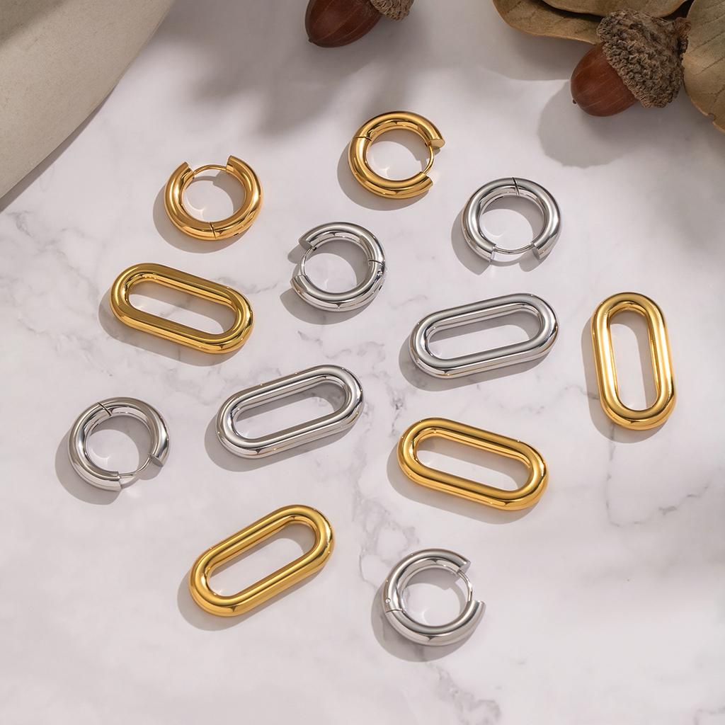  Minimalist Geometric Basic Hoop Earrings Stainless Steel 18K Gold Plated High Quality Accessory Jewelry Women Gala