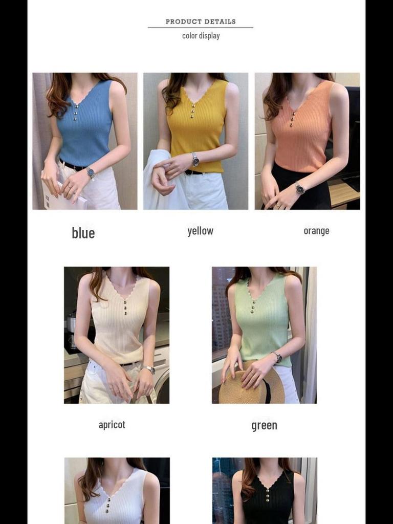 Large Women's Ice Silk Knit V-Neck Camisole: Summer All-Match Sexy Sweater Top