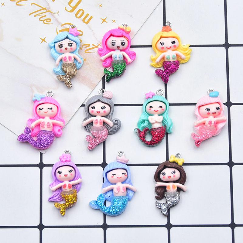 Colorful Resin Glitter Mermaid Girl Cartoon Doll Keychain Pendant DIY Jewelry Accessories