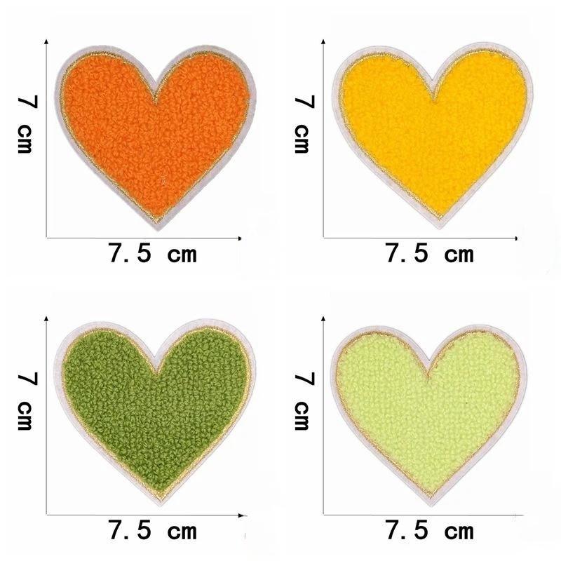 Fluffy Soft Embroidery Heart Iron On Patches Multi Color Towel for DIY Apparel Jeans Bag Repair Handmade Decoration