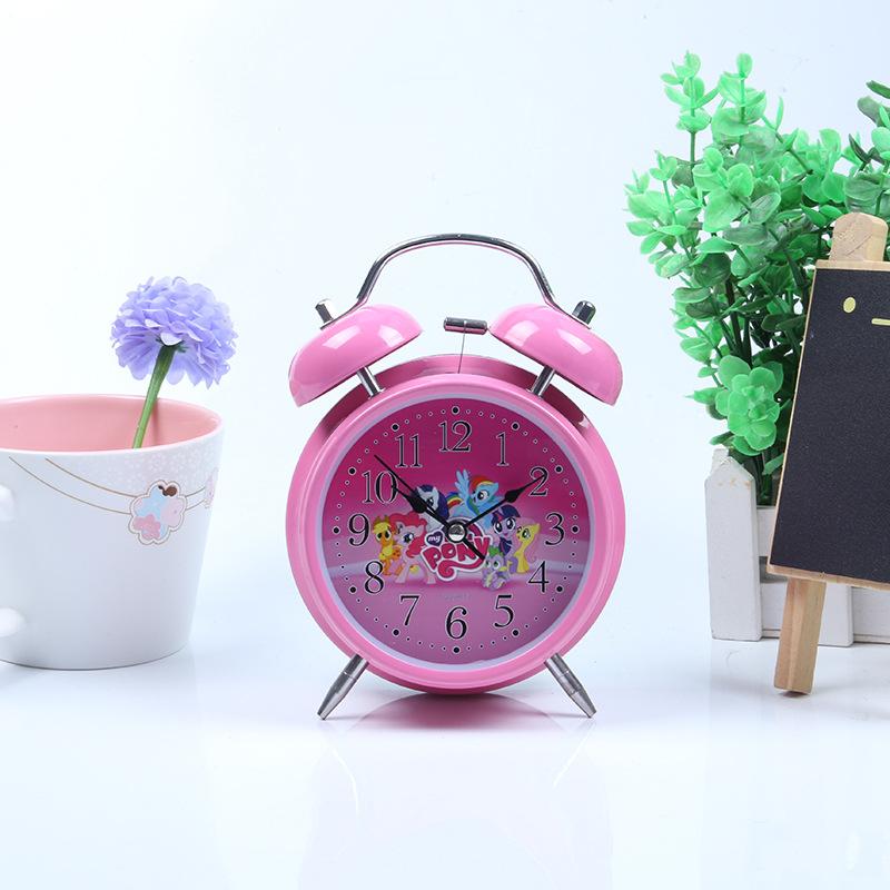 Metal spray paint cartoon bell alarm clock creative children primary school bedside night light double bell fashion alarm clock face