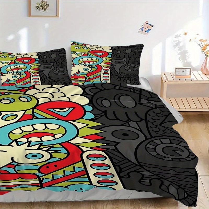 3pcs Psychedelic Patterns 1Cover + 2Pillowcases, PillowInserts NotIncluded, Machine Washable, All - Season Use, Suitable for Bedroom Guest Room99