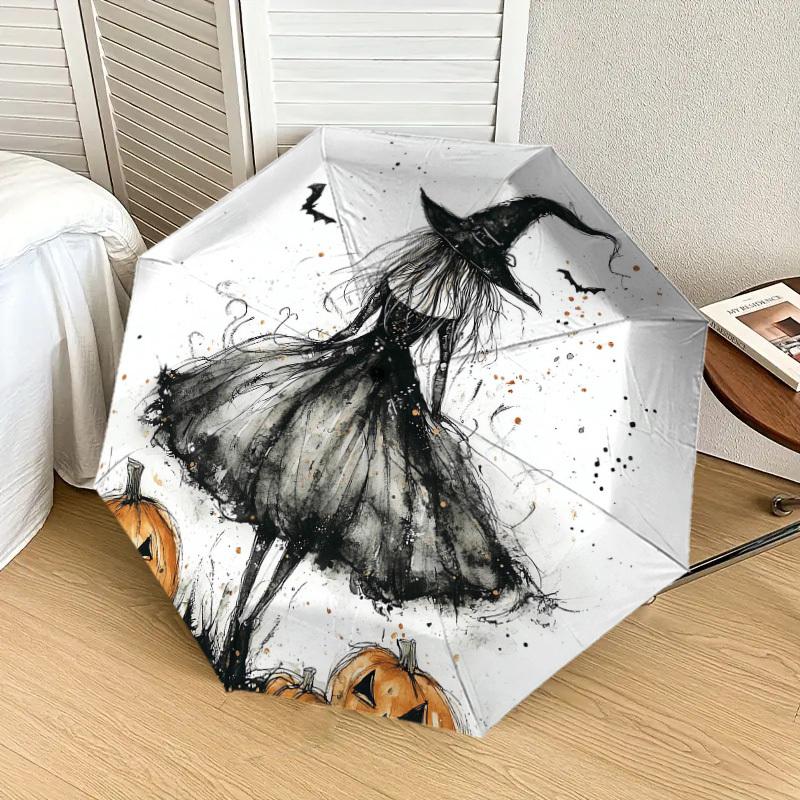 1pc Witch Pumpkin Pattern Umbrella Design Automatic Opening and Closing Umbrella, High-quality Travel Umbrella, Lightweight and Portable, -53