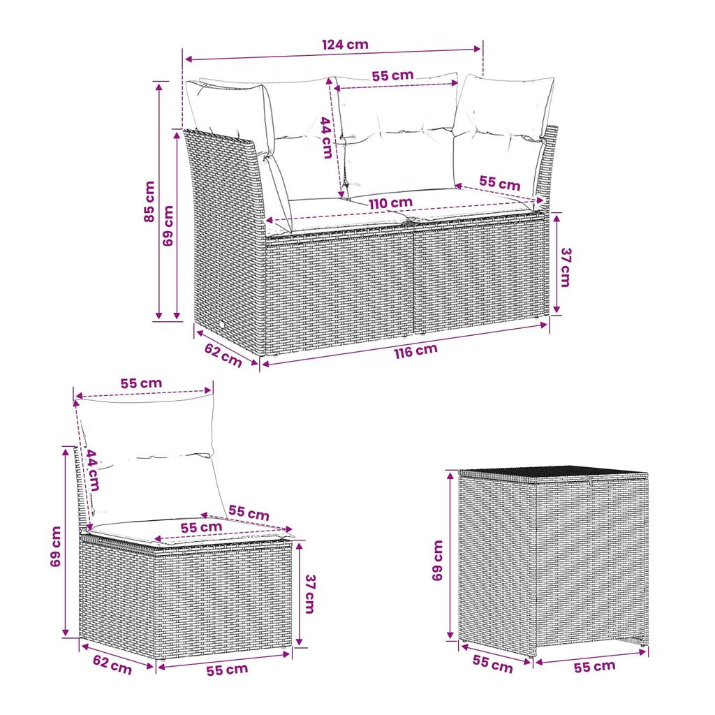 Sofa Set 5 Pcs. Beige and Cream White Poly Rattan and Steel