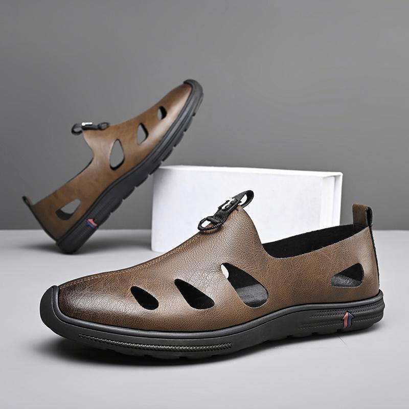 

Summer new leather casual hollow leather shoes men s non-slip hole shoes soft-soled leather sandals 44