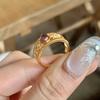 Luxury Open Ring Natural Amethyst Crystal French Vintage Design Elegant Adjustable Women Fashion Jewelry Gift