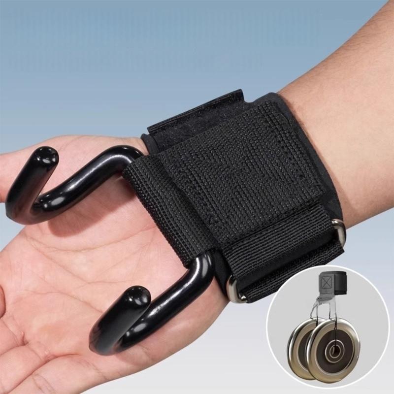 1/2pcs Adjustable Metal Hook Grips Strap NonSlip Auxiliary Power Wrist Guard Fitness Power Hook Homes Gym Equipment