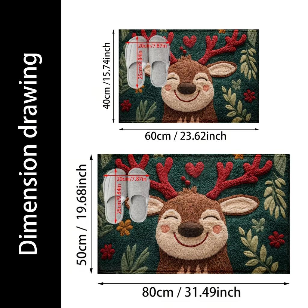 VIAMA Christmas Reindeer Carpet Anti Slip Entrance Carpet Comfortable Winter Bathroom  Entrance Floor Mat Home Decoration
