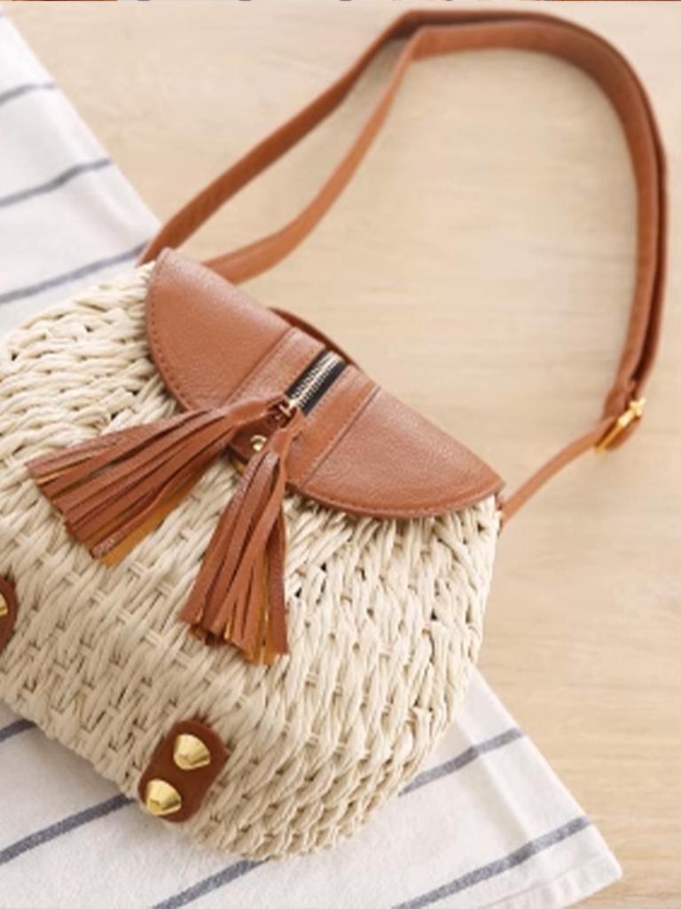Women's Crossbody Paper Rope Woven Bag - Beach Vacation Style Shoulder Bag