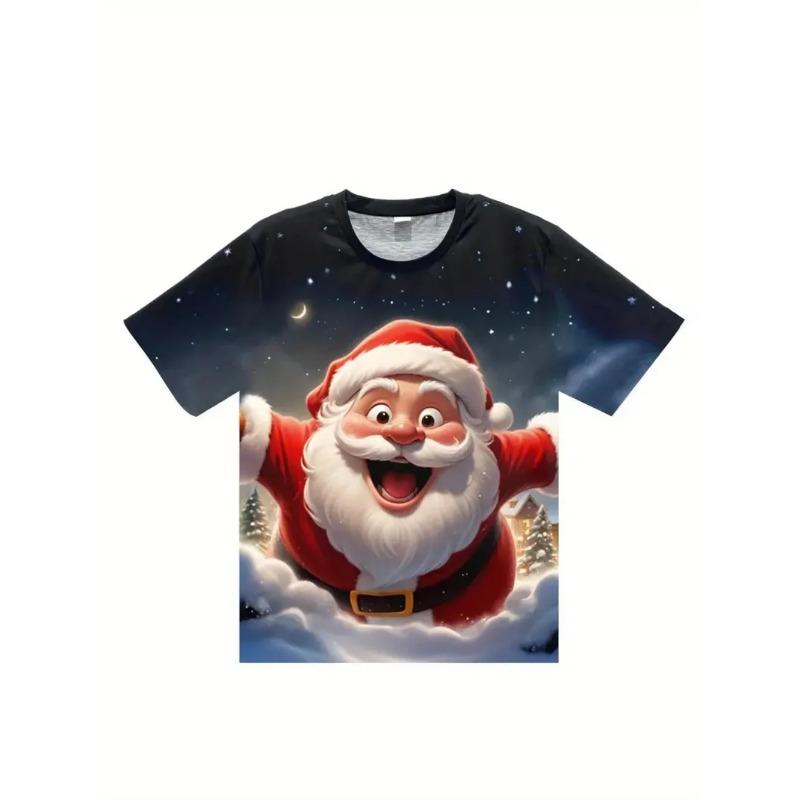 Summer Round Neck 3D Cute Cartoon Christmas Printed T-shirts Fashionable Casual Short Sleeved Children's Boy and Girl Kids Unisex T-shirts