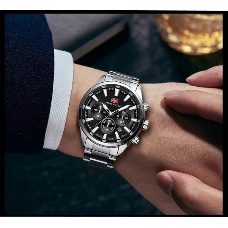 Mens Chronograph Watch Waterproof Quartz Wristwatch Steel Band Casual Business Male Clock Night Glow Display