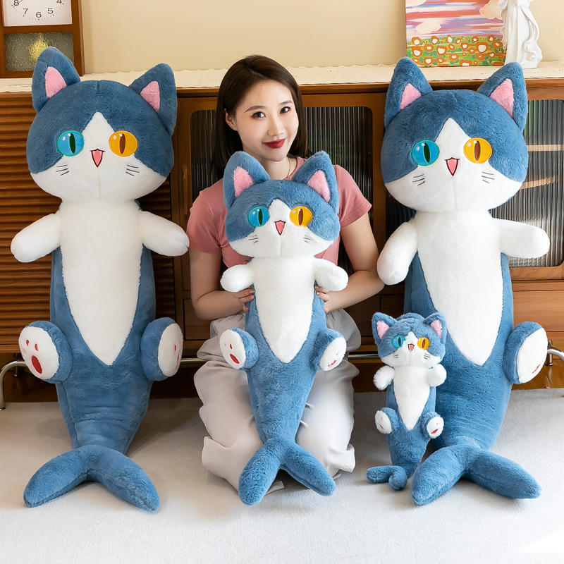 135cm Different Pupil Shark Cat Doll Sleeps with Pillow Girl Sand Sculpture Plush Toy Male Long Striped Leg Clamping Stitch