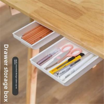 Under-Table Hidden Drawer: Dustproof Sticky Plastic Pull-Out Storage Box for Desktop Sundries