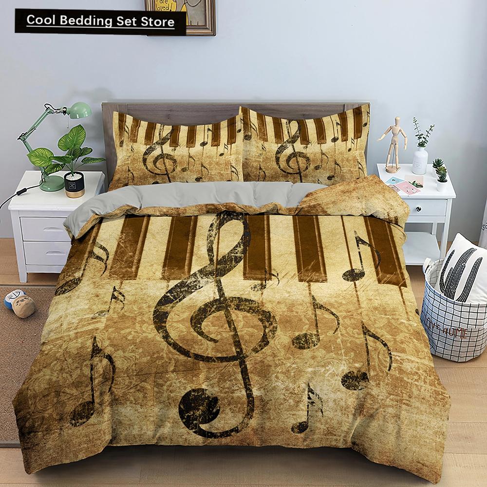 Piano Music King Queen Duvet Cover Musical Notes Bedding Set For Kids Teens Girls Black And White Piano Keys 2/3Pcs Quilt Cover