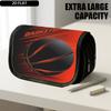 1pc Double Layer Flip Pencil Case, Black Basketball Red Streaks, Large Capacity, Portable Polyester Pen Storage Bag with Zipper Closure, Ideal for Sch