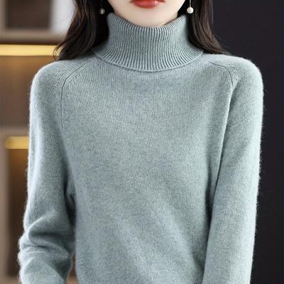 Gładki Sweter z Golfem Elegancki Długi Rękaw Raglanowy Niezbędny Sweter na Jesień Zimę Odzież Damska