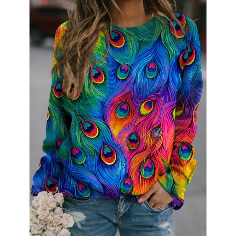 Mode Pfauenfeder Blumen 3D Druck Hoodies Frauen Streetwear Sweatshirts Übergroße Pullover Trainingsanzüge Mädchen Gothic Kleidung