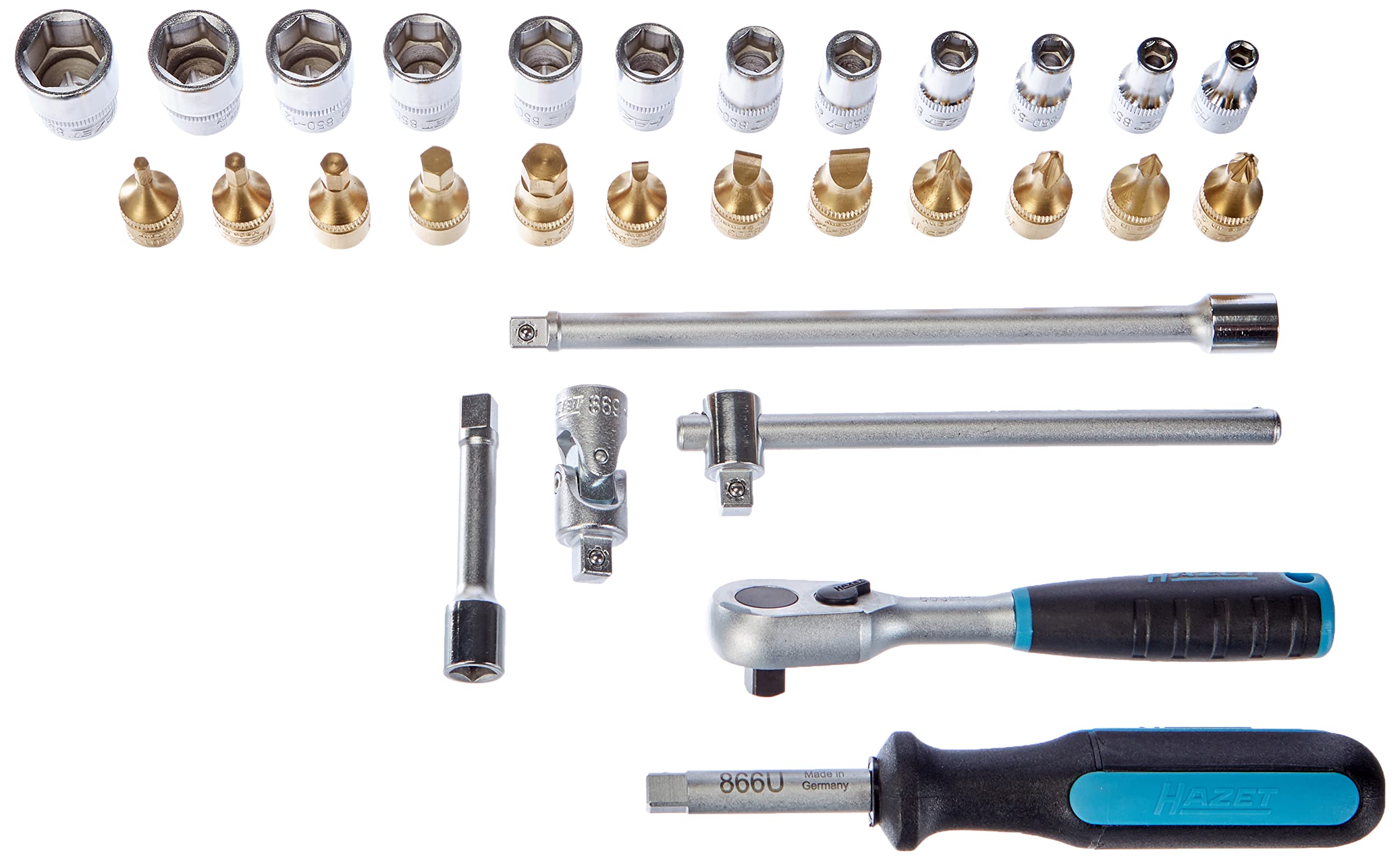 

HAZET 854 Socket Wrench Set with Hex and Square Made in Includes Ratchet and Professional for Automotive DIY and Includes Blue Case Imported from синій