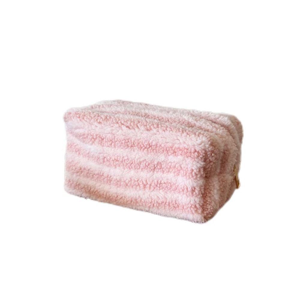 Soft Material Plush Makeup Bag Storage Function Clutch Style Portable Organizer Portable Bag Stripe Travel Cosmetic Bag