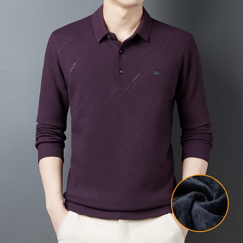Plush Men's T-shirt, New Winter Clothing, Fashionable Casual Lapel for Young and Middle-aged People, Loose Thickened Warm Base Shirt