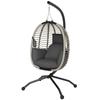 Outdoor Swing Chair with Thick Padded Cushion, Patio Hanging Egg Chair with Metal Stand, Foldable Basket, Cup Holder