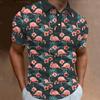 Tropical Flamingo Print Short Sleeve Polo, Casual Summer Top